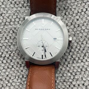 Burberry White Dial Watch with Brown Strap